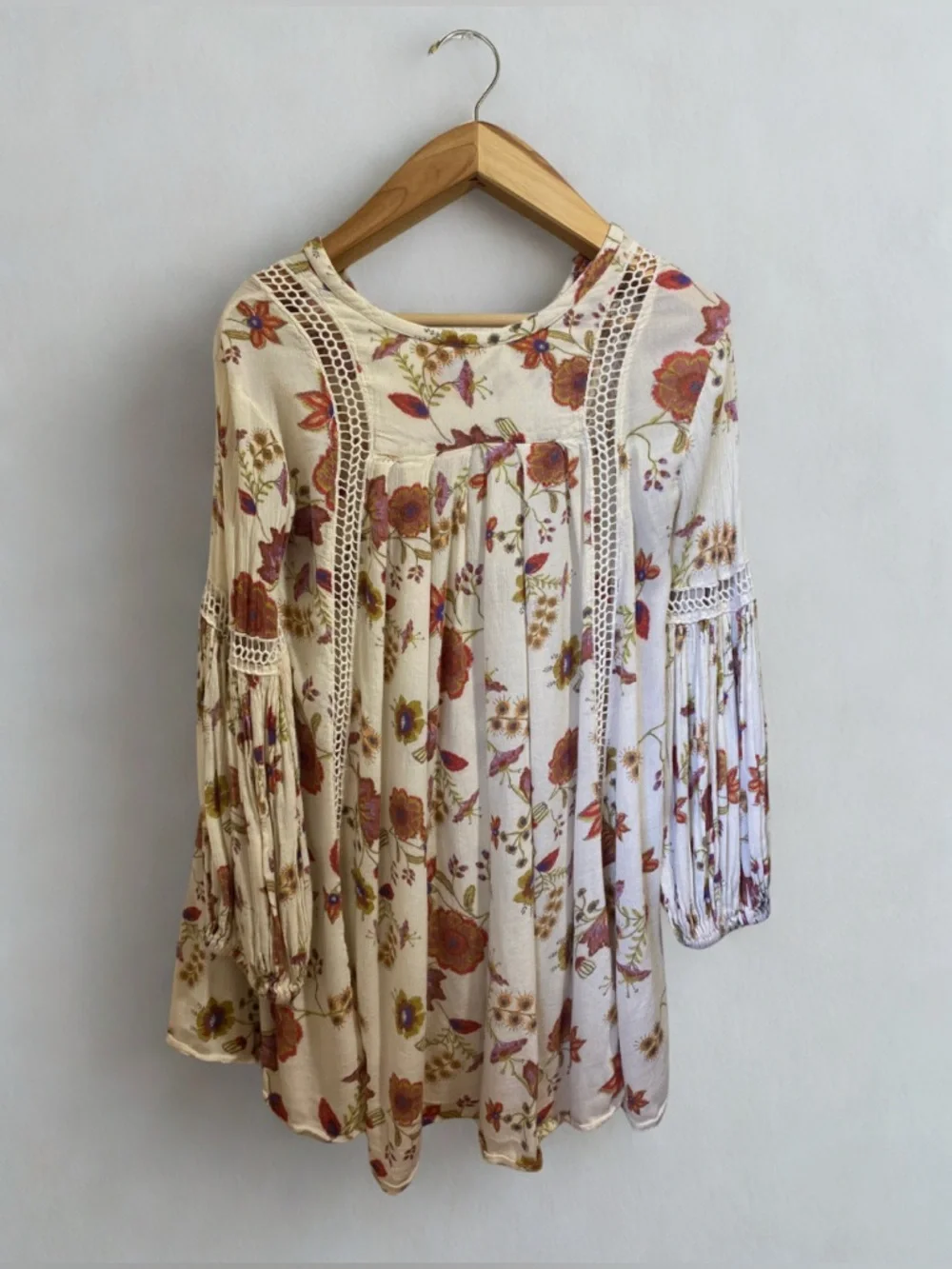 Free People Just the Two of Us Floral Tunic Dress in Cream Soft Coral Size Small